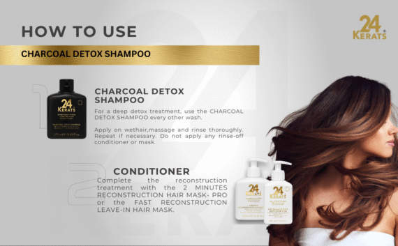 24Kerats Charcoal bamboo detox shampoo bottle – pH-balanced clarifying formula for scalp health and buildup removal