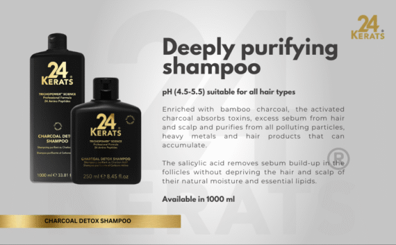 24Kerats Charcoal bamboo detox shampoo bottle – pH-balanced clarifying formula for scalp health and buildup removal